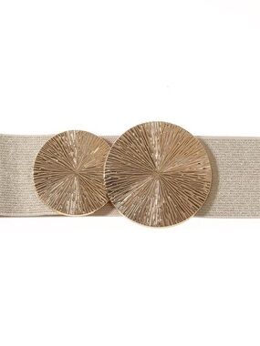 Gold Medallion Elastic Waist Belt - Champagne Stretch